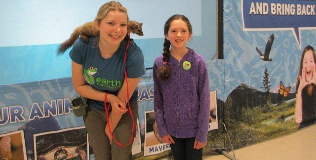 Vanessa with Mandy and Animal Ambassador Timber the Pine marten