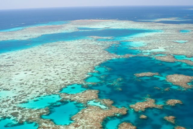 An aerial shot of the Great Barrier Reef, Australia